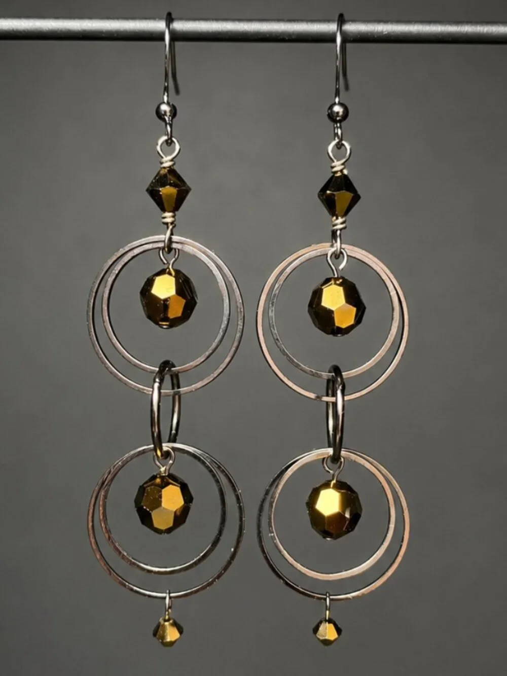 Swarovski Gold Bronze Crystal Circle Chain Earrings